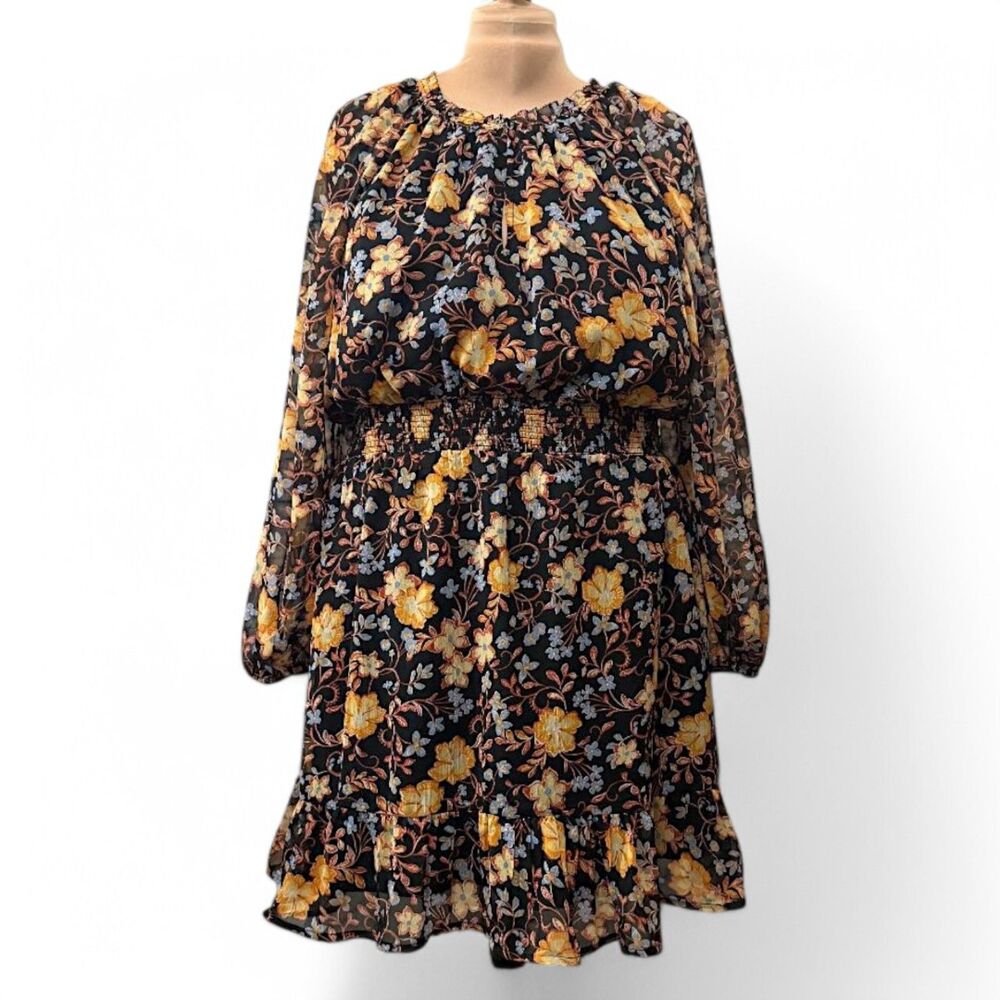OLD NAVY Romantic Floral Print Chiffon Mini Dress elastic waist 2X